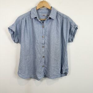 Faherty Shirt Women XS Blue Stripe Breeze Button Down Linen Chambray Coastal